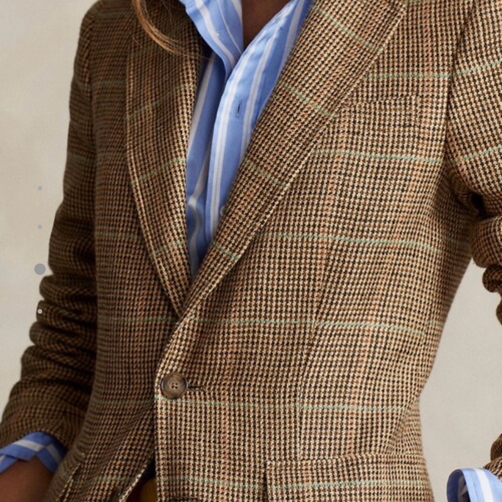 Polo Ralph Lauren Plaid Linen-Silk Blazer Brown Multi Check 8 - Picture 3 of 9